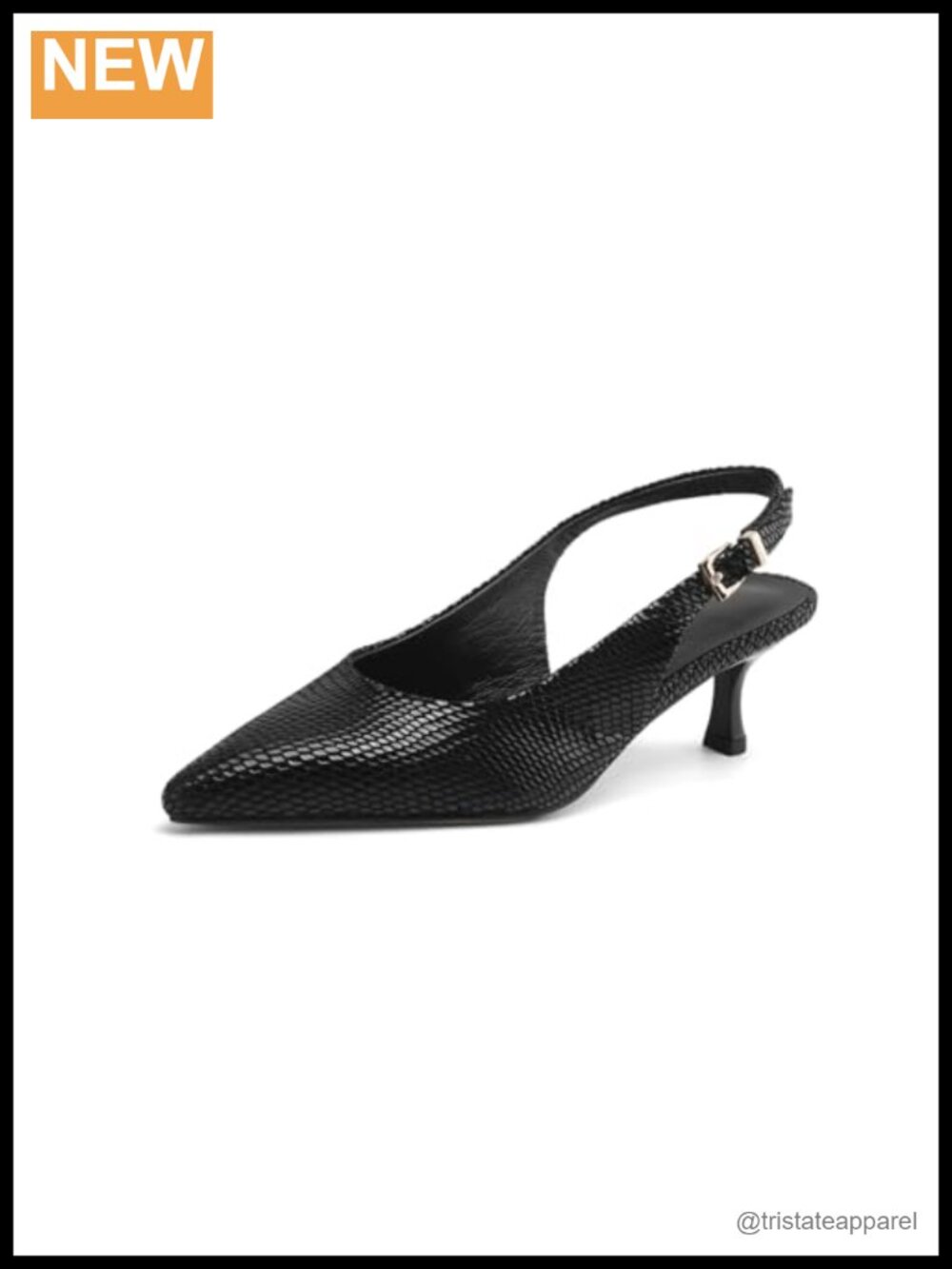 Genuine Leather Slingback Sandals Stiletto Heel Closed Pointed Toe Buckle